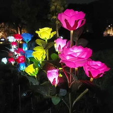 2 Packs Solar Power Rose Flowers Lights Outdoor Garden Landscape Yard Lamp Decor