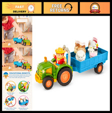 Farm Tractor Toy Set with Lights Sounds, Cart, 4 Animals Farmer Figure - Fun