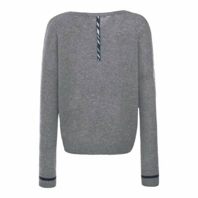 DUFFY 100% cashmere JUMPER luxe grey+pink black zebra stripe love HEARTS L  bnwt - Main Image