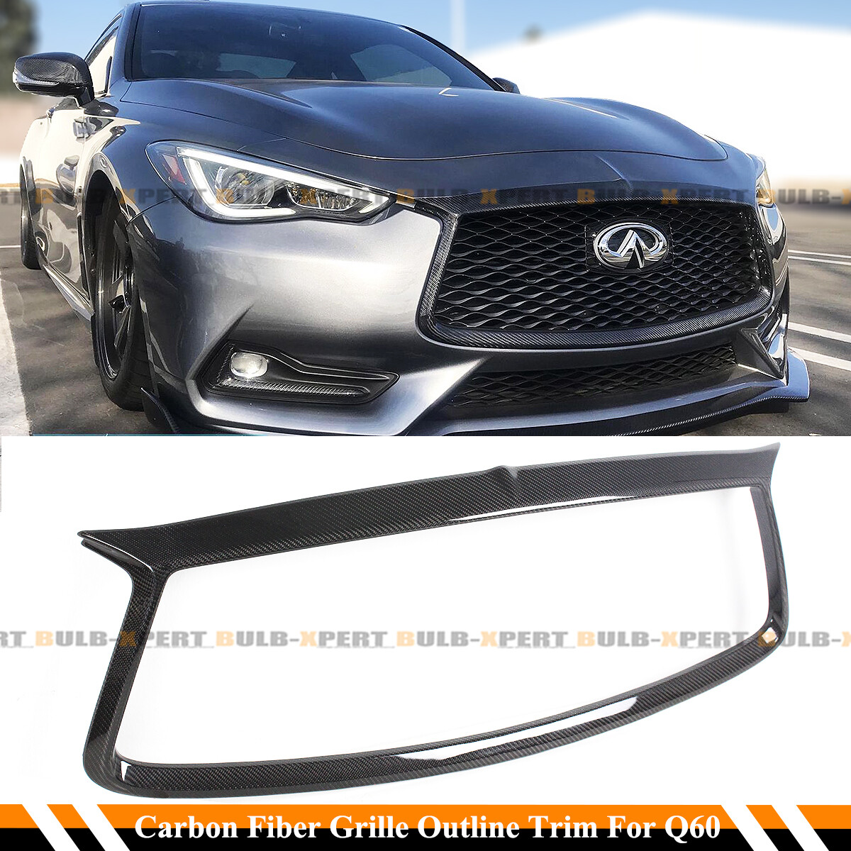 FOR 20172022 INFINITI Q60 CARBON FIBER FRONT GRILL OUTLINE TRIM COVER