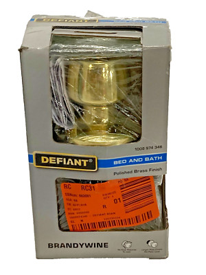 Defiant Brandywine Bed and Bath Door Knob Lock, Polished Brass Frinish