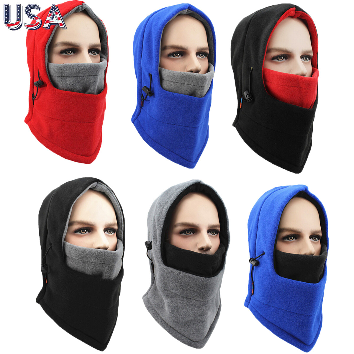 3-Piece Fleece Balaclava Set Windproof Adjustable Winter Sports Mask Waterproof Fleece Lined Hood, 3 in 1 Full-Cover Balaclava  main image 2