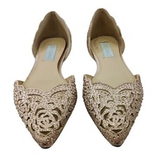 Betsey Johnson Rose Gold Cutout Rhinestone Lucy Pointed Toe Flats Sz 6.5 M