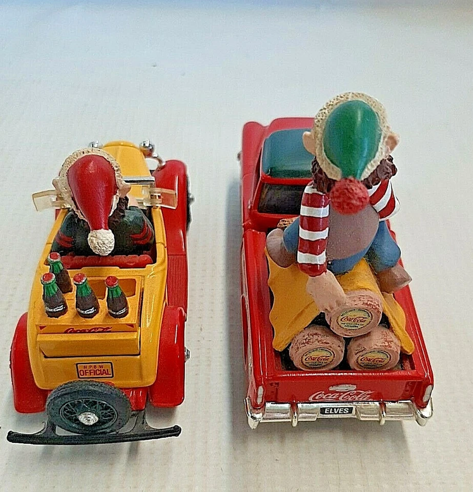 Coca-Cola 1932 Chevy Roadster & 57 Chevy Pick-Up 1:43 w 2 Elf Figures & Box ERTL - Image 4 of 4