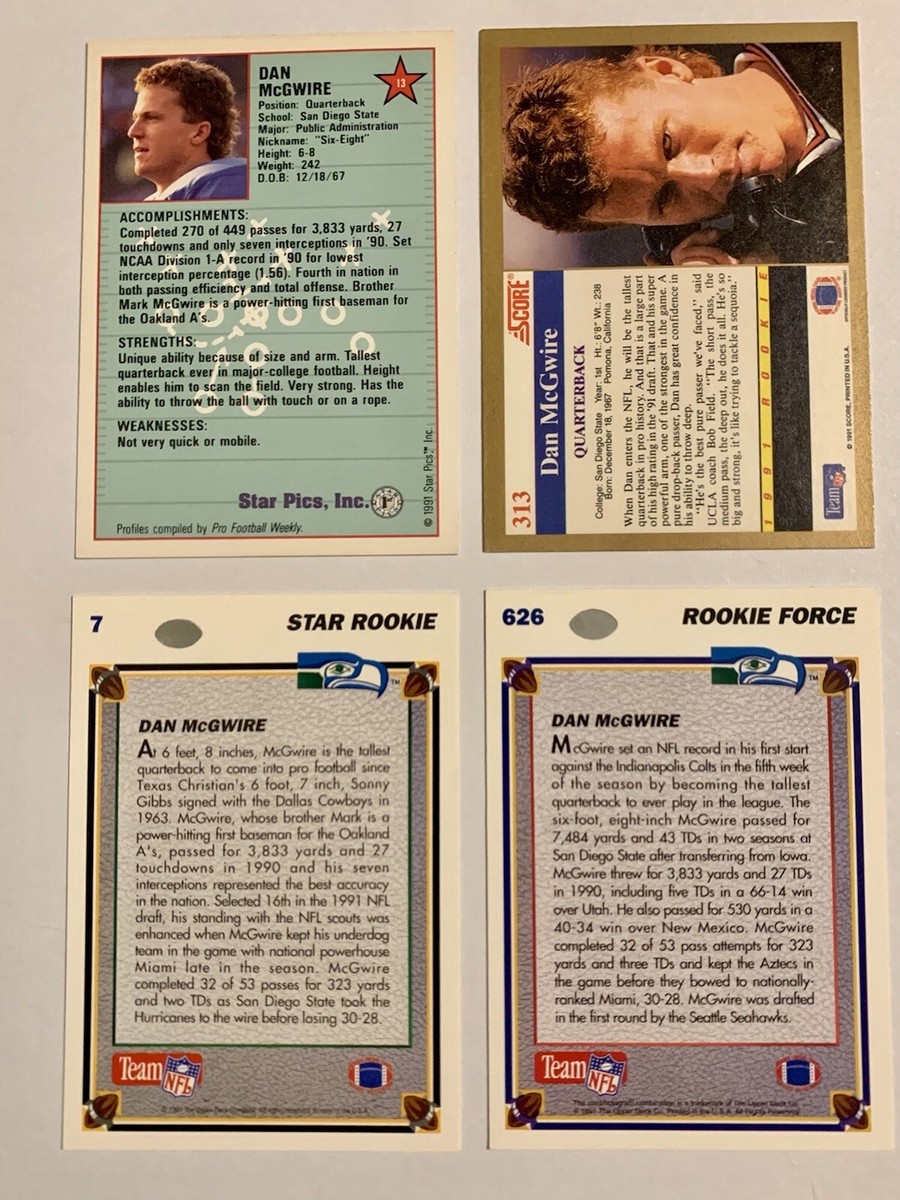 Lot of 4 Dan McGwire NFL Rookie Card RC Lot Football 1991 Score