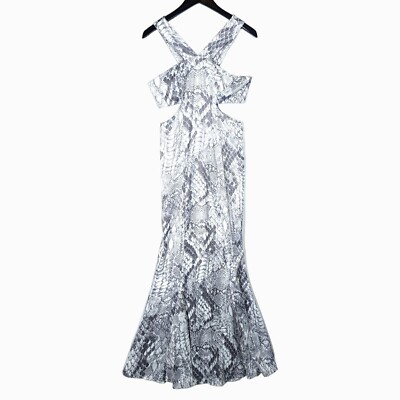 $198 Mare Mare Maxi Mermaid Dress Cold Shoulder Snakeskin Jersey Satin Sz  Small | eBay