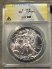 1990 $1 Silver American Eagle MS68  ANACS w/ Purple Toning