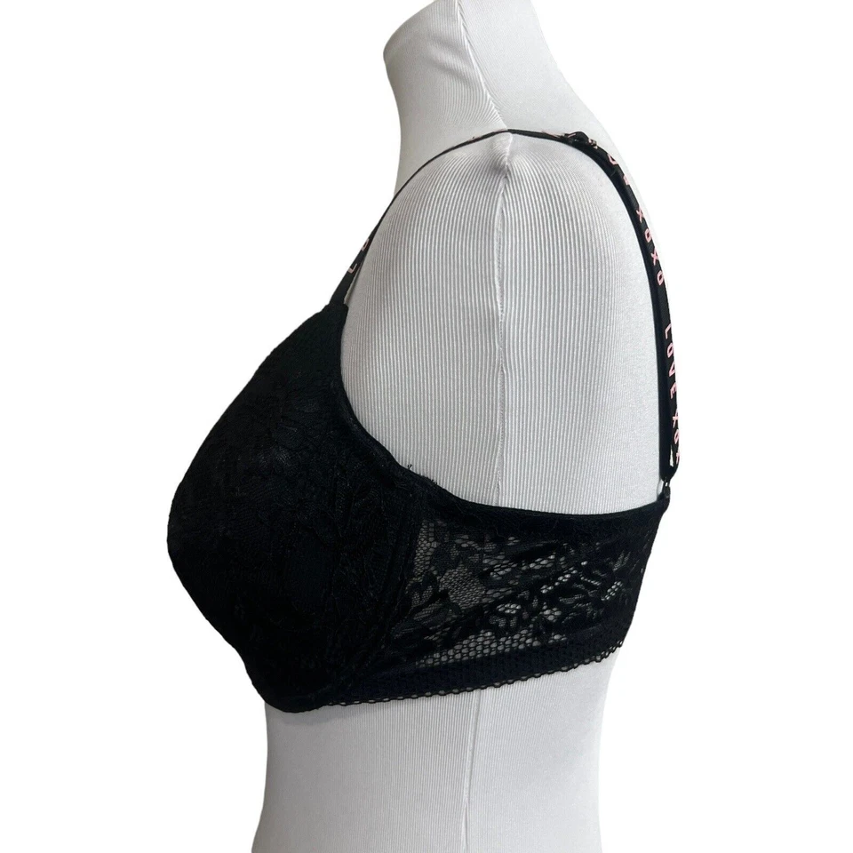 Sujetador XOXO 38DD Negro Acolchado Copa Con Aros Correas Ajustables Encaje Espalda Amor Foto 2 de 4