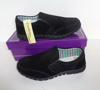 Neue bequeme schwarze Damen-Slipper aus Wildleder Krankenschwester Turnschuhe UK Größe 7