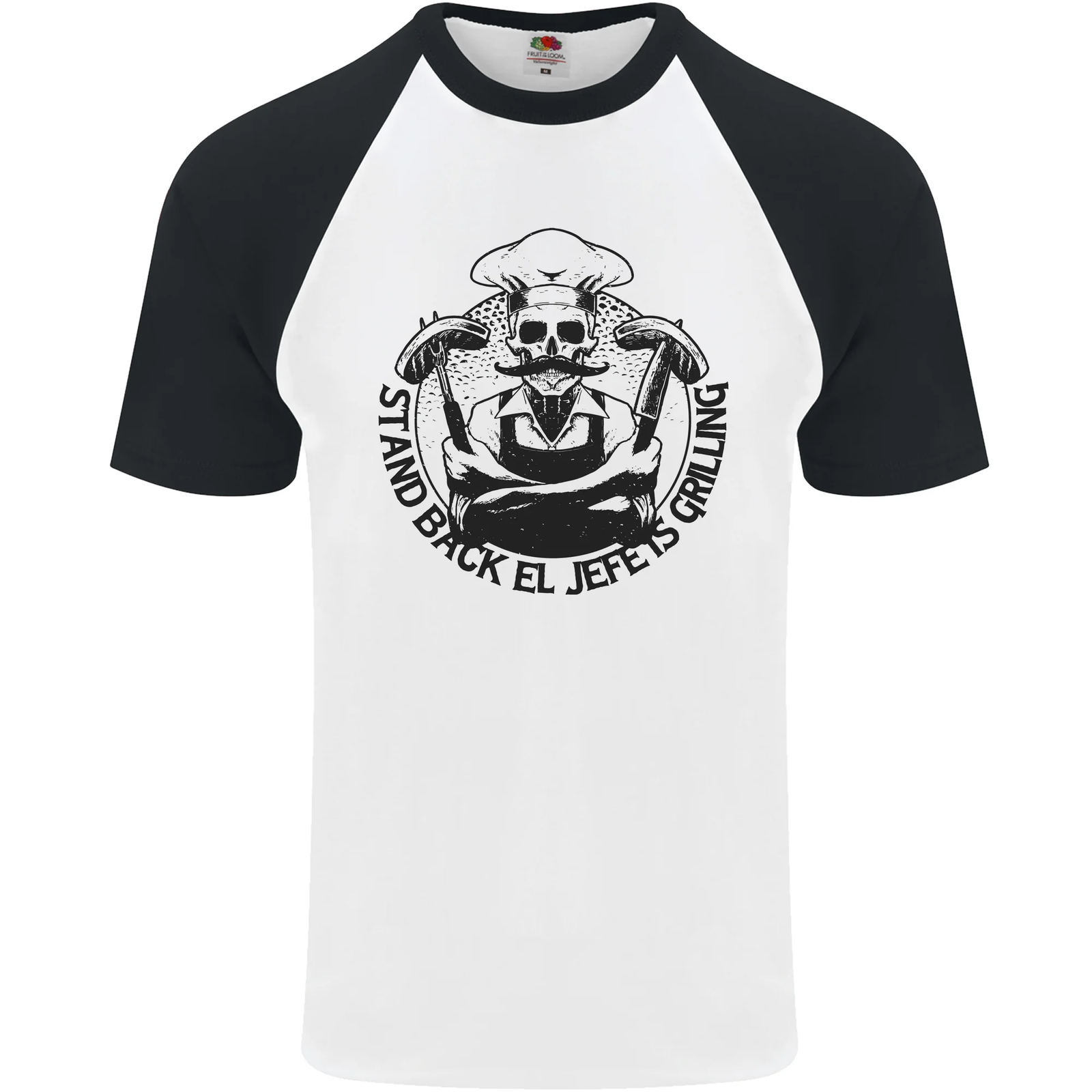 Stand Back El Jefe is Grilling Funny BBQ Skull Mens S/S Baseball T-Shirt