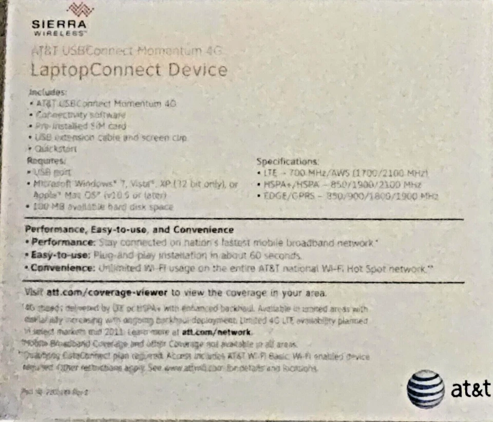 Sierra Wireless AT&T USB Connect Momentum 4 GB Laptop Connect  New in Open Box - Image 4 of 4