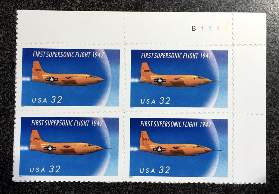 1997USA #3173 32c First Supersonic Flight - Plate Block 4 Mint airplane - Image 3 of 4