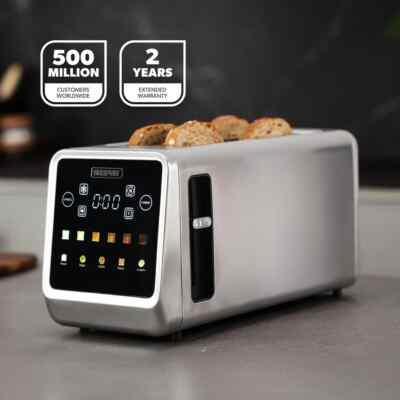 GEEPAS DIGITAL 4-Scheiben-Toaster extra breite lange Schlitze für Krümel Bagels 1450 W
