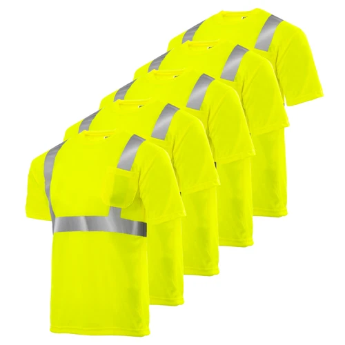 5 pack Hi Vis T Shirt ANSI Class II Reflective Safety Lime Short Sleeve - product listing photo