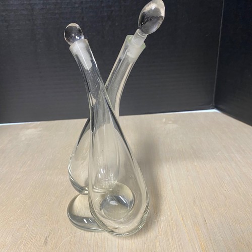 VIntage Clear Glass Oil Vineter Hugging Cruets With Stoppers • Pretty! - Picture 12 of 14
