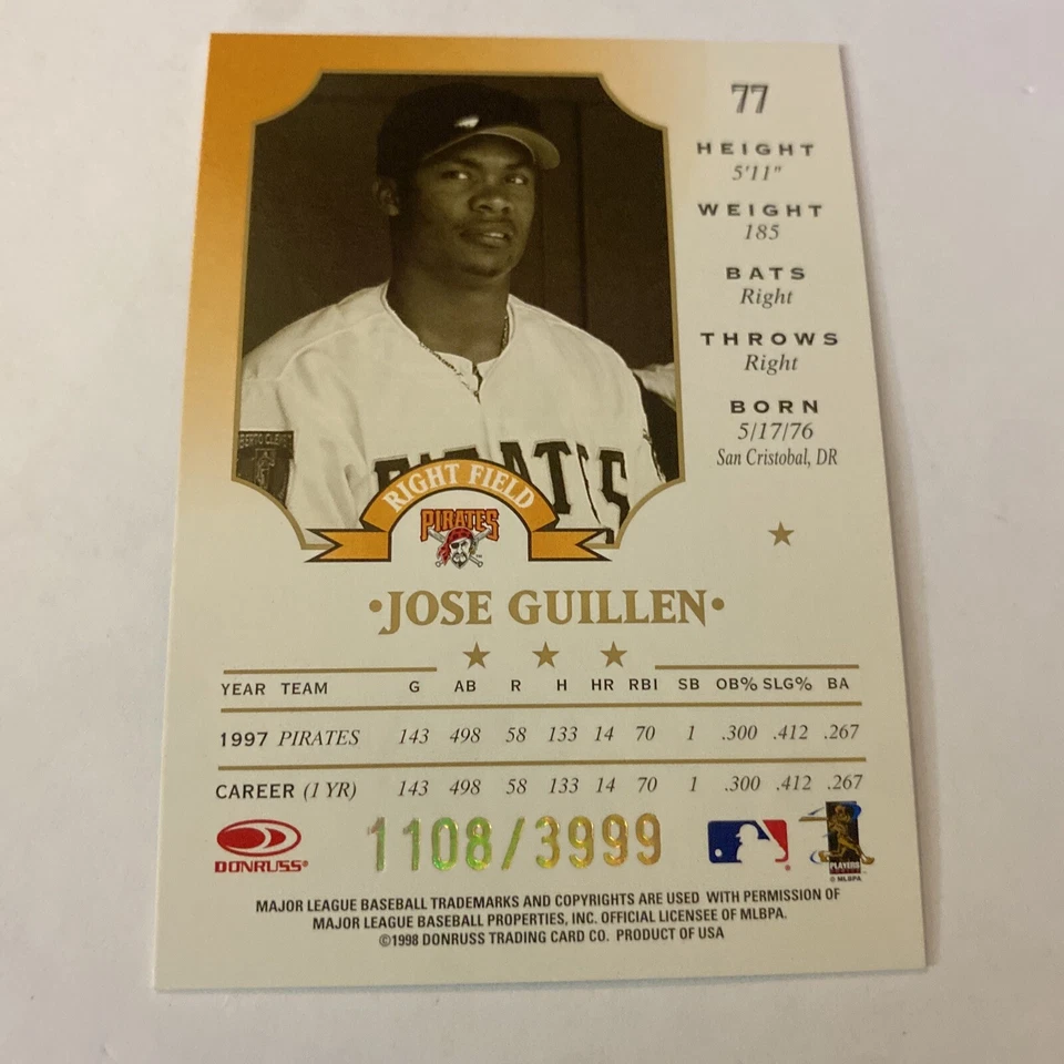 1998 Leaf Fractal Foundation /3999 Jose Guillen #77 - Image 2 of 2