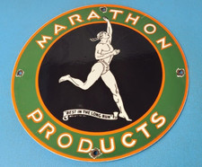 Vintage Marathon Products Sign - Gasoline Gas Motor Oil Pump Shop Porcelain Sign