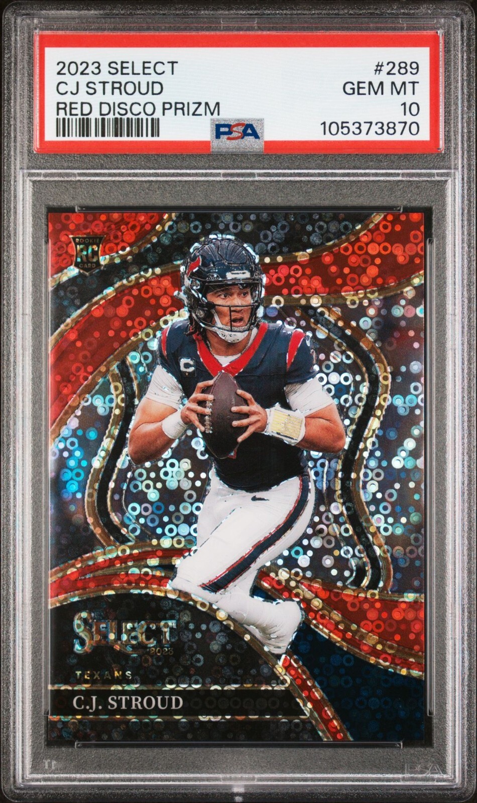 2023 PANINI SELECT #289 CJ STROUD RC RED DISCO PRIZM /49 PSA 10 GEM MINT