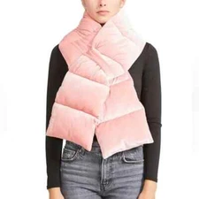 Steve Madden Pull-Through Velvet Puffer Scarf Pink