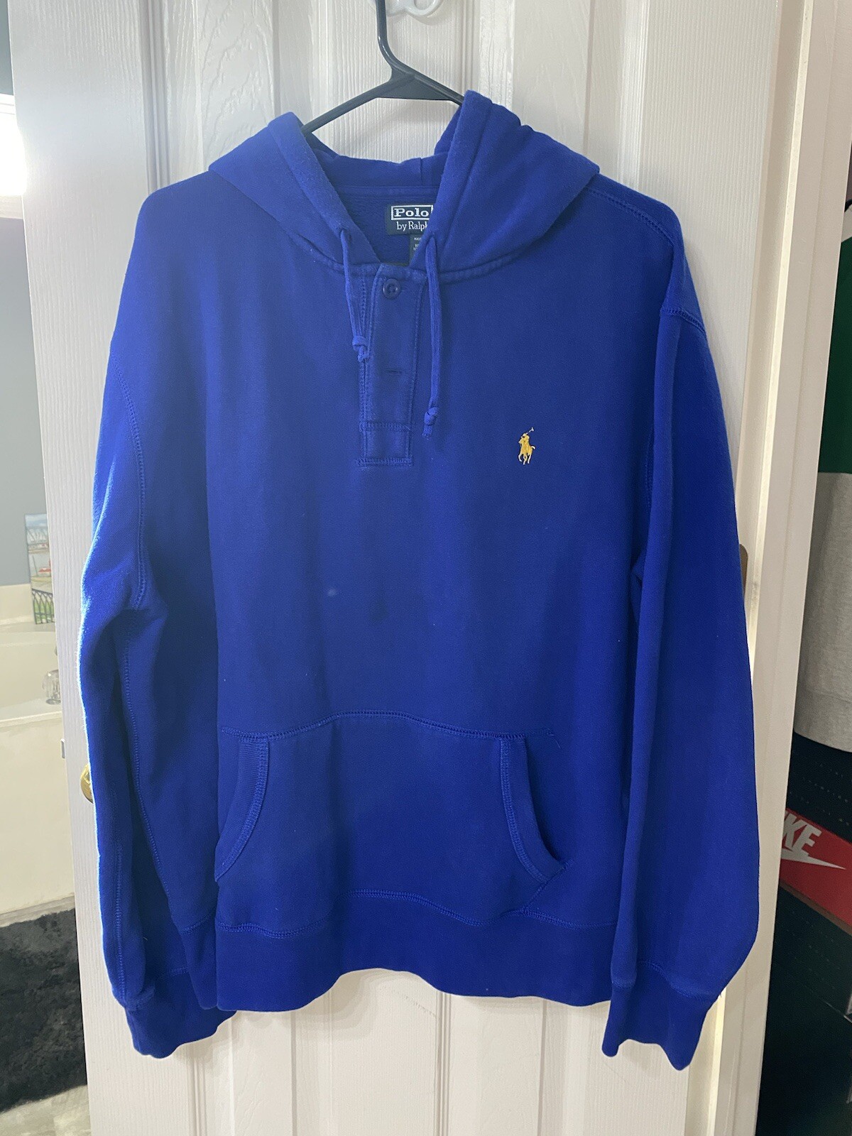 PONY Polo By Ralph Lauren Blu Felpa con Cappuccio Uomo Xl Con Cavallo Giallo