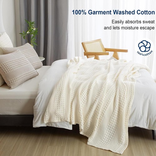 PHF 100% Cotton Waffle Weave Blanket King Size for Bed, Lightweight Washed... - Picture 116 of 238