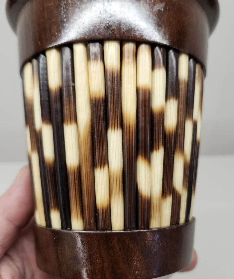 MCM Porcupine Quill & Wood Goblet Chalice Vase Aluminum Insert - Image 3 of 4