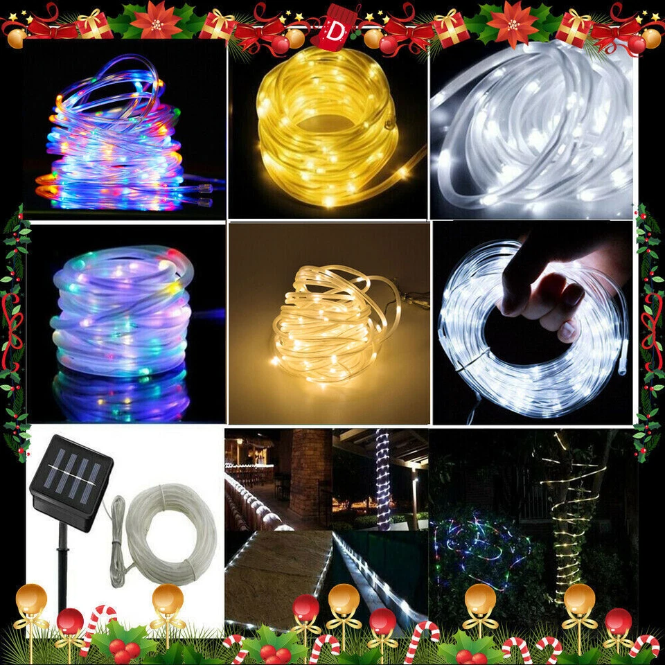 Lámpara de tubo de cuerda solar de 66 pies 200 LED impermeable cadena de luces lámpara de jardín al aire libre Foto 4 de 4