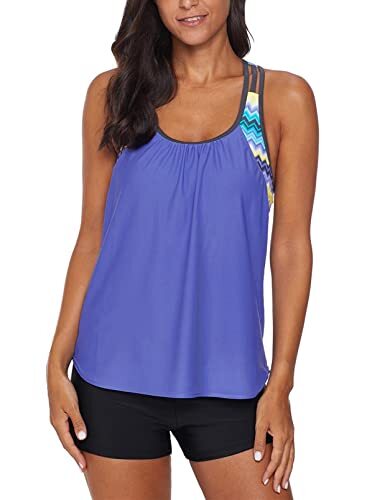 Dearlove Womens Blouson Striped T-Back Push Up Tankini Top Halter Padded