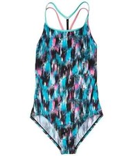 Nike L16049 Girls Pink Blue Sprinkles T-Cross-Back Swimsuit Size Medium