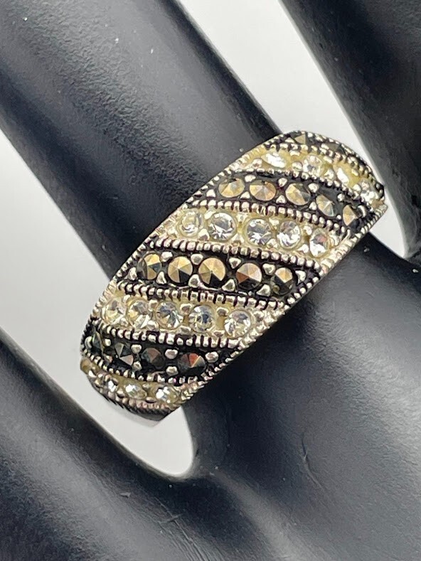 MARSALA THAILAND 925 STERLING SILVER BLACK WHITE CZ DOME RING SIZE 603