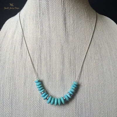 Sterling Silver 18'' Turquoise Bead Necklace with 3''Extender