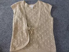 Loft Womens Blouse Medium Beige Mesh knit open top