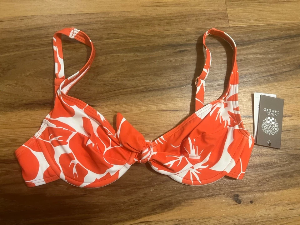Top de Bikini Vince Camuto Corbata Frontal Con Aros - Mandarina Hibisco Salvaje Mediano $94 Foto 3 de 4
