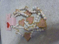 Valentine's Day 6 Ft. Garland Pink  Gold Hearts With Iridescent Like Beads New