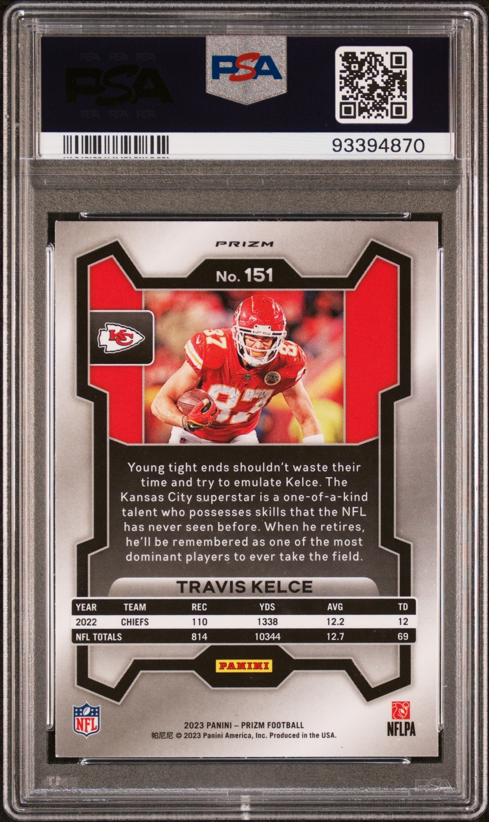2023 PANINI PRIZM RED/WHITE/BLUE PRIZM #151 TRAVIS KELCE PSA 10 view 2