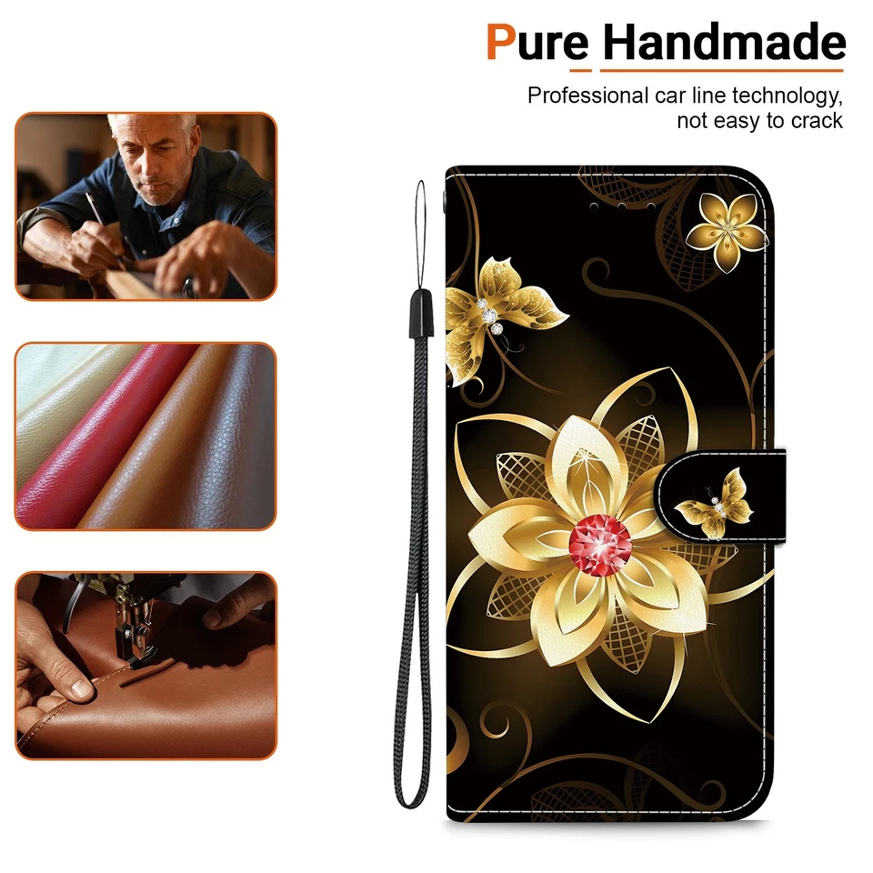 Magnetic Card Slot Flip Flower Leather Shockproof Phone Case For Various Covers - Image 2 of 4