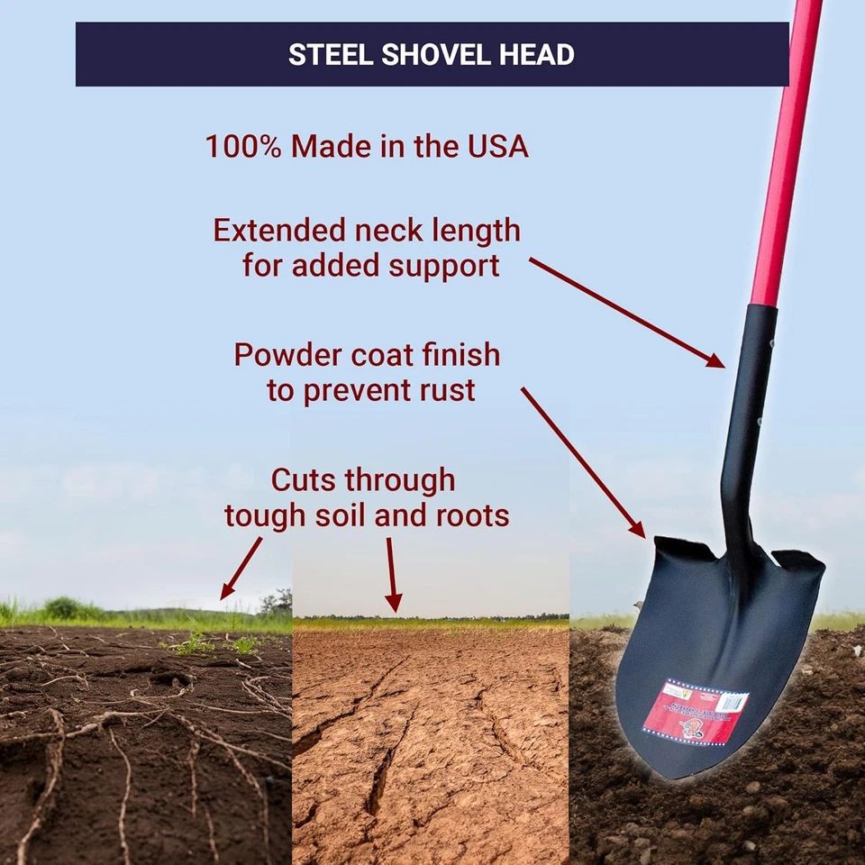 Лопата круглая Bully Tools 82515 14-го калибра с длинной ручкой из стекловолокна - Изображение 3 из 4