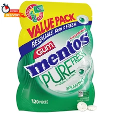 Mentos Pure Fresh Sugar-Free Chewing Gum with Xylitol, Spearmint, 120 Piece Bulk