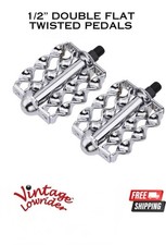 Double Flat Twisted Bicycle Pedal Chrome 1/2" Beach Cruise Bike Vintage Lowrider