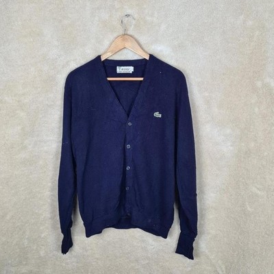 Vintage Izod Lacoste Strickjacke Herren Large Navy Blau Krokodil Logo Z780
