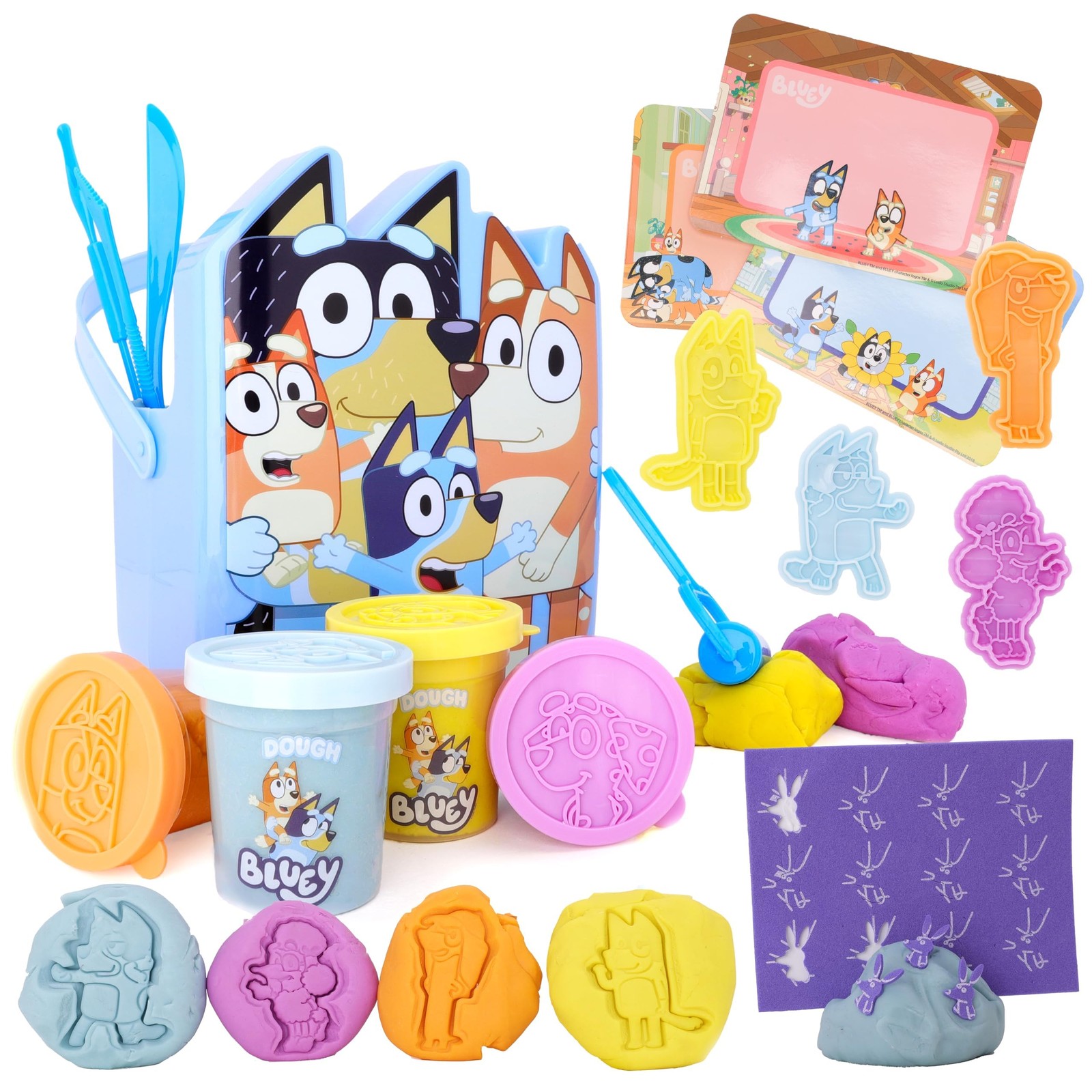 Pâte à modeler Bluey Dough Bucket 17 pièces pour développer la motricité des petits