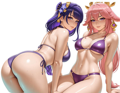 Raiden x Yae Miko Genshin Impact Waifu Weatherproof Anime Sticker 6'' Car Decal