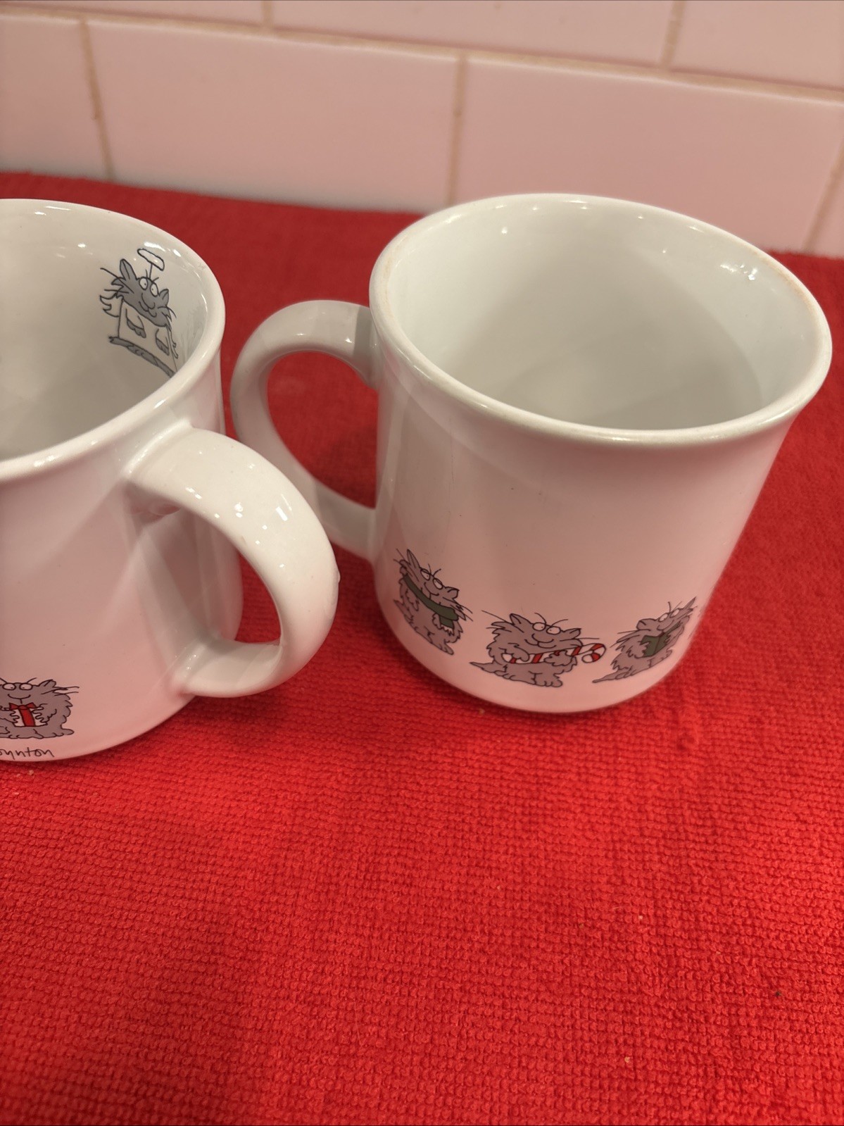 Sandra Boynton Furry Christmas Cat  Mug Recycled Paper Products Vintage Set Of 2