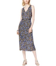 maison Jules Womens Floral Midi Dress, Blue, Medium
