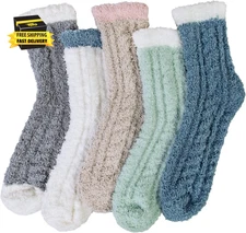 5 Pairs Womens Fuzzy Socks Cozy Soft Fluffy Cute Cat Animal Winter Warm Slipper 
