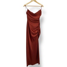 BHLDN Jennings Cowl Neck Ruched Side-Slit Satin Gown in Copper Women's 0