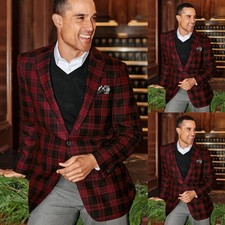 Red Plaid Men's Suits Christmas Prom Party Blazer Casual Coat Dinner Jacket