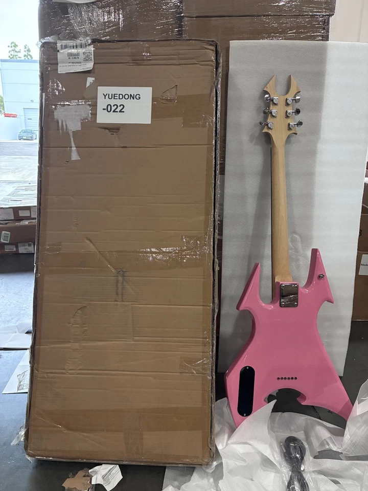 Pink color unique shape guitar maple neck mahogany body bone nut bolt on 022 - Image 2 of 4