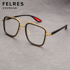 Double Bridge Metal Square Eyeglasses Men Classic Retro Clear Lens Glasses Frame