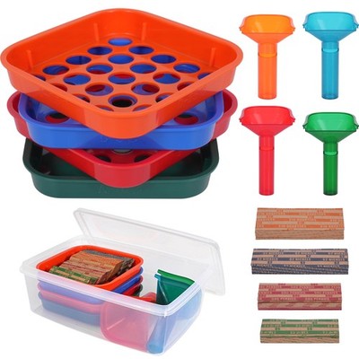 Coin Sorter Trays & Coin Counter Tubes, 4 Color Coded Coin Separator Trays an...